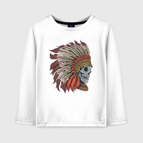 Детский лонгслив хлопок с принтом Череп Индеец в Ухте, 100% хлопок | круглый вырез горловины, полуприлегающий силуэт, длина до линии бедер | indians | skull | индеец | индейцы | череп | черепа