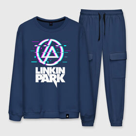 Мужской костюм хлопок с принтом LINKIN PARK в Ухте, 100% хлопок | на свитшоте круглая горловина, мягкая резинка по низу. Брюки заужены к низу, на них два вида карманов: два “обычных” по бокам и два объемных, с клапанами, расположенные ниже линии бедра. Брюки с мягкой трикотажной резинкой на поясе и по низу штанин. В поясе для дополнительного комфорта — широкие завязки | chester bennington | glitch | linkin park | mike shinoda | глитч | линкин парк