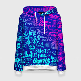 Женская толстовка 3D с принтом ЛОГОТИПЫ РОК ГРУПП в Ухте, 100% полиэстер  | двухслойный капюшон со шнурком для регулировки, мягкие манжеты на рукавах и по низу толстовки, спереди карман-кенгуру с мягким внутренним слоем. | 30 seconds to mars | acdc | deep purple | depeche mode | him | in flames | iron maiden | manowar | megadeth | motorhead | offspring | placebo | queen | radiohead | rolling stones | slayer | slipknot | stigmata | system of a down | алиса | кисс | корн | лу