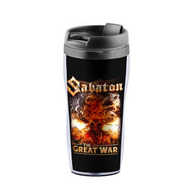 Термокружка-непроливайка с принтом Sabaton в Ухте, внутренняя часть — пищевой пластик, наружная часть — прозрачный пластик, между ними — полиграфическая вставка с рисунком | объем — 350 мл, герметичная крышка | battle metal | primo victoria | sabaton | the art of war | the great war | группа | йоаким броден | латный ботинок | метал | пауэр | рыцарские доспехи | сабатон | собатон | хэви
