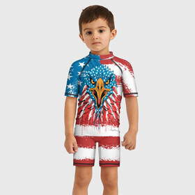 Детский купальный костюм 3D с принтом American Eagle в Ухте, Полиэстер 85%, Спандекс 15% | застежка на молнии на спине | america | amerika | bird | eagle | flag | usa | америка | американский | орел | птица | соединенные | сша | флаг | штаты