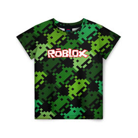 Детская футболка 3D с принтом ROBLOX в Ухте, 100% гипоаллергенный полиэфир | прямой крой, круглый вырез горловины, длина до линии бедер, чуть спущенное плечо, ткань немного тянется | game | gamer | logo | minecraft | roblox | simulator | игра | конструктор | лого | симулятор | строительство | фигура