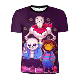 Мужская футболка 3D спортивная с принтом Персонажи Undertale в Ухте, 100% полиэстер с улучшенными характеристиками | приталенный силуэт, круглая горловина, широкие плечи, сужается к линии бедра | Тематика изображения на принте: battle | chara | comics | frisk | sans | simulator | undertale | undertale 2 | андертейл | игра | комикс | папирус | санс | симулятор | скелет | сэнс | ундертэйл | фриск | чары