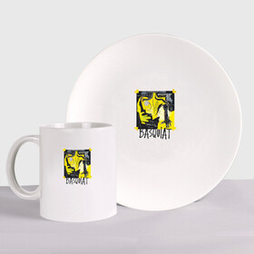 Набор: тарелка + кружка с принтом BASQUIAT ARTIST в Ухте, керамика | Кружка: объем — 330 мл, диаметр — 80 мм. Принт наносится на бока кружки, можно сделать два разных изображения. 
Тарелка: диаметр - 210 мм, диаметр для нанесения принта - 120 мм. | живопись | искусство | картина | художники | шедевры