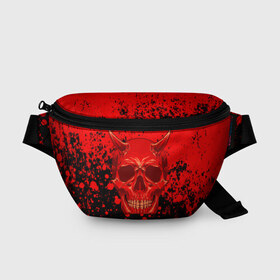 Поясная сумка 3D с принтом Devil Skull в Ухте, 100% полиэстер | плотная ткань, ремень с регулируемой длиной, внутри несколько карманов для мелочей, основное отделение и карман с обратной стороны сумки застегиваются на молнию | blood | devil | halloween | horror | paint | skull | дьявол | краска | кровь | страшный | хеллоуин | хэлуин | череп