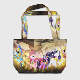 Пляжная сумка 3D с принтом PONY в Ухте, 100% полиэстер | застегивается на металлическую кнопку; внутренний карман застегивается на молнию. Стенки укреплены специальным мягким материалом, чтобы защитить содержимое от несильных ударов
 | my little pony | pinkie pie | scootaloo | spike | sweaty balls | искорка | крошка бель | маленькие пони | мульфтфильм | пони | скутолу | эппл блум