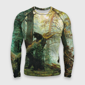 Мужской рашгард 3D с принтом Утро в сосновом лесу в Ухте,  |  | живопись | искусство | картина | художники | шедевры