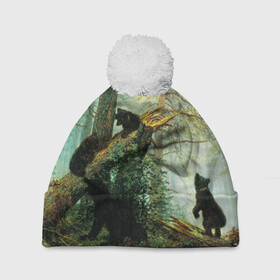 Шапка 3D c помпоном с принтом Утро в сосновом лесу в Ухте, 100% полиэстер | универсальный размер, печать по всей поверхности изделия | живопись | искусство | картина | художники | шедевры