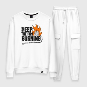 Женский костюм хлопок с принтом Keep The Fire в Ухте, 100% хлопок | на свитшоте круглая горловина, мягкая резинка по низу. Брюки заужены к низу, на них два вида карманов: два 