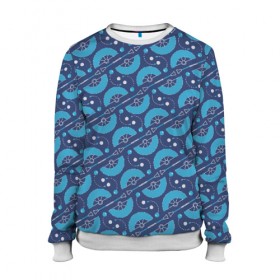 Женский свитшот 3D с принтом Fire performer pattern blue в Ухте, 100% полиэстер с мягким внутренним слоем | круглый вырез горловины, мягкая резинка на манжетах и поясе, свободная посадка по фигуре | double staff | fan | fire fans | fire show | flow art | poi | spin | веера | дабл стафф | даблы | жонглер | пои | спиннер | фаер шоу | фаерщик