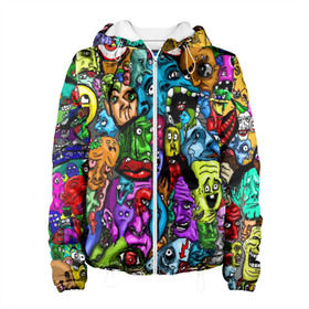 Женская куртка 3D с принтом МЕМЫ в Ухте, ткань верха — 100% полиэстер, подклад — флис | прямой крой, подол и капюшон оформлены резинкой с фиксаторами, два кармана без застежек по бокам, один большой потайной карман на груди. Карман на груди застегивается на липучку | abstract | abstraction | color | geometry | paitnt | psy | абстракция | геометрия | краски | неоновые | психоделика