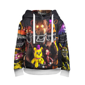 Детская толстовка 3D с принтом FIVE NIGHTS AT FREDDYS в Ухте, 100% полиэстер | двухслойный капюшон со шнурком для регулировки, мягкие манжеты на рукавах и по низу толстовки, спереди карман-кенгуру с мягким внутренним слоем | Тематика изображения на принте: 5 ночей с фредди | animation | bonnie | chica | five nights at freddys | fnaf | foxy | freddy | funny | horror | scary | бонни | майк | пять | ужас | фнаф | фокси | фредди | чика | шмидт