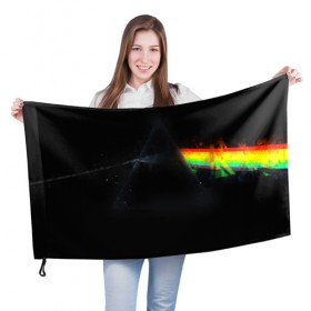 Флаг 3D с принтом PINK FLOYD в Ухте, 100% полиэстер | плотность ткани — 95 г/м2, размер — 67 х 109 см. Принт наносится с одной стороны | music | pink floyd | the dark side of the moon | космос | луна | музыка | пинк флойд | призма | рок | треугольник | триангулярная призма