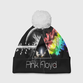 Шапка 3D c помпоном с принтом PINK FLOYD в Ухте, 100% полиэстер | универсальный размер, печать по всей поверхности изделия | music | pink floyd | the dark side of the moon | космос | луна | музыка | пинк флойд | призма | рок | треугольник | триангулярная призма