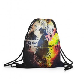 Рюкзак-мешок 3D с принтом PINK FLOYD в Ухте, 100% полиэстер | плотность ткани — 200 г/м2, размер — 35 х 45 см; лямки — толстые шнурки, застежка на шнуровке, без карманов и подкладки | music | pink floyd | the dark side of the moon | космос | луна | музыка | пинк флойд | призма | рок | треугольник | триангулярная призма