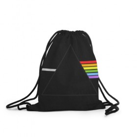 Рюкзак-мешок 3D с принтом PINK FLOYD в Ухте, 100% полиэстер | плотность ткани — 200 г/м2, размер — 35 х 45 см; лямки — толстые шнурки, застежка на шнуровке, без карманов и подкладки | music | pink floyd | the dark side of the moon | космос | луна | музыка | пинк флойд | призма | рок | треугольник | триангулярная призма