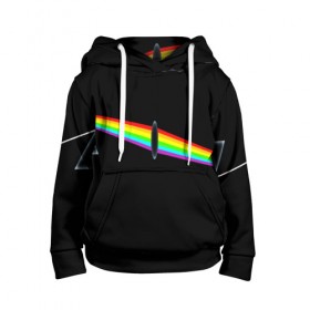 Детская толстовка 3D с принтом PINK FLOYD в Ухте, 100% полиэстер | двухслойный капюшон со шнурком для регулировки, мягкие манжеты на рукавах и по низу толстовки, спереди карман-кенгуру с мягким внутренним слоем | music | pink floyd | the dark side of the moon | космос | луна | музыка | пинк флойд | призма | рок | треугольник | триангулярная призма