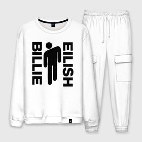 Мужской костюм хлопок с принтом BILLIE EILISH в Ухте, 100% хлопок | на свитшоте круглая горловина, мягкая резинка по низу. Брюки заужены к низу, на них два вида карманов: два “обычных” по бокам и два объемных, с клапанами, расположенные ниже линии бедра. Брюки с мягкой трикотажной резинкой на поясе и по низу штанин. В поясе для дополнительного комфорта — широкие завязки | ayelish | bad guy | bellyache | bilie eilish | bilie elish | billie | billie eilish | eilish | electronic | elish | music | били айлиш | билли айлиш | эйлиш | элиш