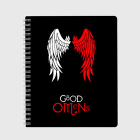 Тетрадь с принтом GOOD OMENS в Ухте, 100% бумага | 48 листов, плотность листов — 60 г/м2, плотность картонной обложки — 250 г/м2. Листы скреплены сбоку удобной пружинной спиралью. Уголки страниц и обложки скругленные. Цвет линий — светло-серый
 | Тематика изображения на принте: good omens | благие знамения | терри пратчетт
