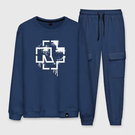 Мужской костюм хлопок с принтом RAMMSTEIN (+НА СПИНЕ) в Ухте, 100% хлопок | на свитшоте круглая горловина, мягкая резинка по низу. Брюки заужены к низу, на них два вида карманов: два “обычных” по бокам и два объемных, с клапанами, расположенные ниже линии бедра. Брюки с мягкой трикотажной резинкой на поясе и по низу штанин. В поясе для дополнительного комфорта — широкие завязки | Тематика изображения на принте: rammstein | рамштайн