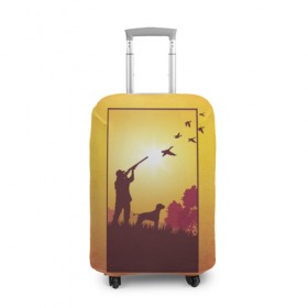 Чехол для чемодана 3D с принтом Охотник с собакой в Ухте, 86% полиэфир, 14% спандекс | двустороннее нанесение принта, прорези для ручек и колес | hunt | hunter | осень | охота | охотник | пес | птицы | ружье | собака | туризм | утки | хобби