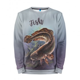 Мужской свитшот 3D с принтом Fish в Ухте, 100% полиэстер с мягким внутренним слоем | круглый вырез горловины, мягкая резинка на манжетах и поясе, свободная посадка по фигуре | рыба | рыбак | рыбалка | снасти | увлечение | улов | хобби