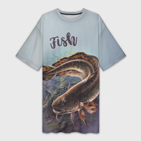 Платье-футболка 3D с принтом Fish в Ухте,  |  | Тематика изображения на принте: рыба | рыбак | рыбалка | снасти | увлечение | улов | хобби