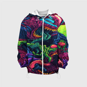 Детская куртка 3D с принтом CS GO hyper beast skin в Ухте, 100% полиэстер | застежка — молния, подол и капюшон оформлены резинкой с фиксаторами, по бокам — два кармана без застежек, один потайной карман на груди, плотность верхнего слоя — 90 г/м2; плотность флисового подклада — 260 г/м2 | awp | counter strike | cs go | cs go global offensive | hyper beast | skin cs | team cs | команды cs | скины оружия | скоростной зверь | хайпер бист
