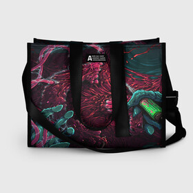 Сумка-шоппер 3D с принтом CS GO hyper beast skin в Ухте, 100% полиэстер | застегивается на металлическую кнопку; внутренний карман застегивается на молнию. Стенки укреплены специальным мягким материалом, чтобы защитить содержимое от несильных ударов
 | awp | counter strike | cs go | cs go global offensive | hyper beast | skin cs | team cs | команды cs | скины оружия | скоростной зверь | хайпер бист