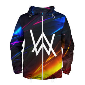 Мужская ветровка 3D с принтом ALAN WALKER STRIPES в Ухте, 100% полиэстер | подол и капюшон оформлены резинкой с фиксаторами, два кармана без застежек по бокам, один потайной карман на груди | Тематика изображения на принте: alan walker | aw | electro | electro music | music | алан уокер | музыка | музыкант | электро | электронная музыка