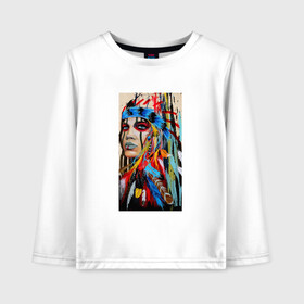 Детский лонгслив хлопок Буйство Красок: в Ухте, 100% хлопок | круглый вырез горловины, полуприлегающий силуэт, длина до линии бедер | акварель | буйство красок | девушка | индеец | красавица | краски | перья | рисунок