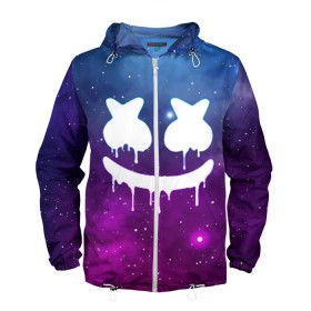 Мужская ветровка 3D с принтом MARSHMELLO MELT SPACE в Ухте, 100% полиэстер | подол и капюшон оформлены резинкой с фиксаторами, два кармана без застежек по бокам, один потайной карман на груди | Тематика изображения на принте: america | dj | marshmello | usa | америка | маршмелло