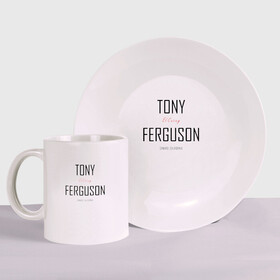 Набор: тарелка + кружка с принтом Tony Ferguson в Ухте, керамика | Кружка: объем — 330 мл, диаметр — 80 мм. Принт наносится на бока кружки, можно сделать два разных изображения. 
Тарелка: диаметр - 210 мм, диаметр для нанесения принта - 120 мм. | Тематика изображения на принте: cucuy | el cucuy | mma | tony ferguson | ufc | бабайка | бугимен | конор | мма | орел | тони | тони фергюсон | хабиб | эль кукуй | юфс
