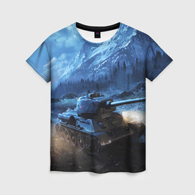 Женская футболка 3D с принтом ТАНК  в Ухте, 100% полиэфир ( синтетическое хлопкоподобное полотно) | прямой крой, круглый вырез горловины, длина до линии бедер | game | tank | war | боевой танк | война | выстрел | дым | игра | искры | огонь | пламя | танк | танкист | техника