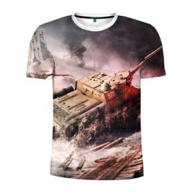 Мужская футболка 3D спортивная с принтом ТАНКИ в Ухте, 100% полиэстер с улучшенными характеристиками | приталенный силуэт, круглая горловина, широкие плечи, сужается к линии бедра | game | tank | war | боевой танк | война | выстрел | дым | игра | искры | огонь | пламя | танк | танкист | техника