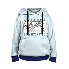 Детская толстовка 3D с принтом STAY HYDRATED в Ухте, 100% полиэстер | двухслойный капюшон со шнурком для регулировки, мягкие манжеты на рукавах и по низу толстовки, спереди карман-кенгуру с мягким внутренним слоем | death | japan | skeleton | sport | vegan | water | yoga | веган | вегетарианство | вода | йога | скелет | спорт | хэллоуин | череп | япония