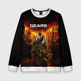 Детский свитшот 3D с принтом GEARS 5 в Ухте, 100% полиэстер | свободная посадка, прямой крой, мягкая тканевая резинка на рукавах и понизу свитшота | alien | combat | fight | game | gears 5 | gears of war | gun | human | man | monsters | powerful | saw | strong | war | weapon | игры