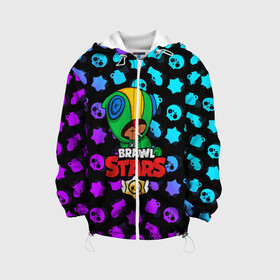 Детская куртка 3D с принтом BRAWL STARS LEON в Ухте, 100% полиэстер | застежка — молния, подол и капюшон оформлены резинкой с фиксаторами, по бокам — два кармана без застежек, один потайной карман на груди, плотность верхнего слоя — 90 г/м2; плотность флисового подклада — 260 г/м2 | Тематика изображения на принте: brawl stars | bull | colt | leon | stars | берли | бо | брок | ворон | джесси | динамайк | дэррил | кольт | леон | мортис | нита | пайпер | пенни | поко | пэм | рикошет | спайк | тара | фрэнк | шелли | эль примо