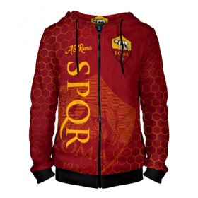 Мужская толстовка 3D на молнии с принтом Рома в Ухте, 100% полиэстер | длина до линии бедра, манжеты и пояс оформлены мягкой тканевой резинкой, двухслойный капюшон со шнурком для регулировки, спереди молния, по бокам два кармана | giallorossi | lupi | roma | romanis | волки | жёлто красные | италия | рома | серия а | форма | футбол | футболист | футбольная | футбольный клуб