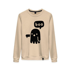 Женский свитшот хлопок с принтом Boo в Ухте, 100% хлопок | прямой крой, круглый вырез, на манжетах и по низу широкая трикотажная резинка  | 19 | 2019 | boo | ghost | halloween | бу | ведьма | зло | картинка | нечисть | приведение | призрак | прикольная | тыква | тьма | ужас | хелловин | хеллоувин | хэллоуин