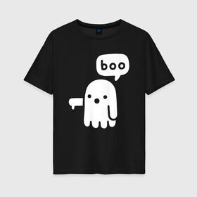 Женская футболка хлопок Oversize с принтом Boo в Ухте, 100% хлопок | свободный крой, круглый ворот, спущенный рукав, длина до линии бедер
 | 19 | 2019 | boo | ghost | halloween | бу | ведьма | зло | картинка | нечисть | приведение | призрак | прикольная | тыква | тьма | ужас | хелловин | хеллоувин | хэллоуин
