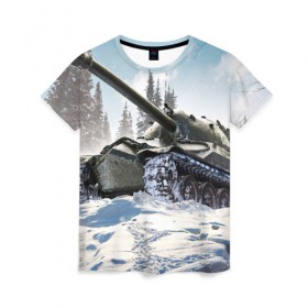 Женская футболка 3D с принтом ТАНК WINTER в Ухте, 100% полиэфир ( синтетическое хлопкоподобное полотно) | прямой крой, круглый вырез горловины, длина до линии бедер | game | tank | war | боевой танк | война | выстрел | дым | игра | искры | огонь | пламя | танк | танки | танкист | техника