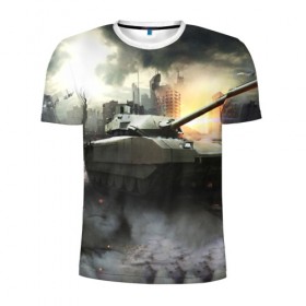 Мужская футболка 3D спортивная с принтом ТАНК в Ухте, 100% полиэстер с улучшенными характеристиками | приталенный силуэт, круглая горловина, широкие плечи, сужается к линии бедра | game | tank | war | боевой танк | война | выстрел | дым | игра | искры | огонь | пламя | танк | танки | танкист | техника