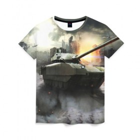 Женская футболка 3D с принтом ТАНК в Ухте, 100% полиэфир ( синтетическое хлопкоподобное полотно) | прямой крой, круглый вырез горловины, длина до линии бедер | game | tank | war | боевой танк | война | выстрел | дым | игра | искры | огонь | пламя | танк | танки | танкист | техника