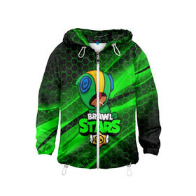 Детская ветровка 3D с принтом BRAWL STARS LEON в Ухте, 100% полиэстер | подол и капюшон оформлены резинкой с фиксаторами, по бокам два кармана без застежек, один потайной карман на груди | Тематика изображения на принте: brawl stars | bull | colt | leon | stars | берли | бо | брок | ворон | джесси | динамайк | дэррил | кольт | леон | мортис | нита | пайпер | пенни | поко | пэм | рикошет | спайк | тара | фрэнк | шелли | эль примо