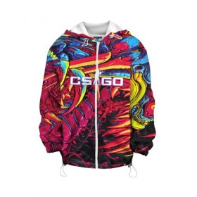Детская куртка 3D с принтом CS GO в Ухте, 100% полиэстер | застежка — молния, подол и капюшон оформлены резинкой с фиксаторами, по бокам — два кармана без застежек, один потайной карман на груди, плотность верхнего слоя — 90 г/м2; плотность флисового подклада — 260 г/м2 | awp | counter strike | cs go | cs go global offensive | hyper beast | skin cs | team cs | команды cs | скины оружия | скоростной зверь | хайпер бист