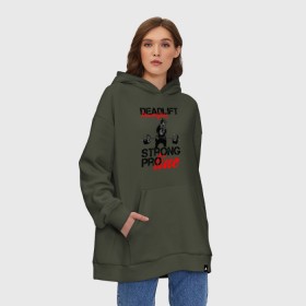 Худи SuperOversize хлопок с принтом Powerlifting в Ухте, 70% хлопок, 30% полиэстер, мягкий начес внутри | карман-кенгуру, эластичная резинка на манжетах и по нижней кромке, двухслойный капюшон
 | deadlift | powerlifting | strong bear | пауэрлифтинг | становая тяга