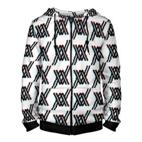 Мужская толстовка 3D на молнии с принтом Darling In The Franxx Logo в Ухте, 100% полиэстер | длина до линии бедра, манжеты и пояс оформлены мягкой тканевой резинкой, двухслойный капюшон со шнурком для регулировки, спереди молния, по бокам два кармана | 