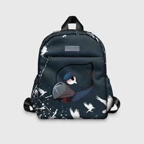 Детский рюкзак 3D с принтом BRAWL STARS CROW в Ухте, 100% полиэстер | лямки с регулируемой длиной, сверху петелька, чтобы рюкзак можно было повесить на вешалку. Основное отделение закрывается на молнию, как и внешний карман. Внутри дополнительный карман. По бокам два дополнительных кармашка | Тематика изображения на принте: brawl stars | bull | colt | crow | leon | stars | берли | бо | брок | ворон | джесси | динамайк | дэррил | кольт | леон | мортис | нита | пайпер | пенни | поко | пэм | рикошет | спайк | фрэнк | шелли | эль примо