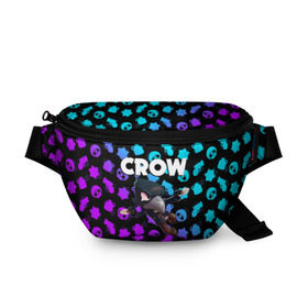 Поясная сумка 3D с принтом BRAWL STARS CROW в Ухте, 100% полиэстер | плотная ткань, ремень с регулируемой длиной, внутри несколько карманов для мелочей, основное отделение и карман с обратной стороны сумки застегиваются на молнию | brawl stars | bull | colt | crow | leon | stars | берли | бо | брок | ворон | джесси | динамайк | дэррил | кольт | леон | мортис | нита | пайпер | пенни | поко | пэм | рикошет | спайк | фрэнк | шелли | эль примо